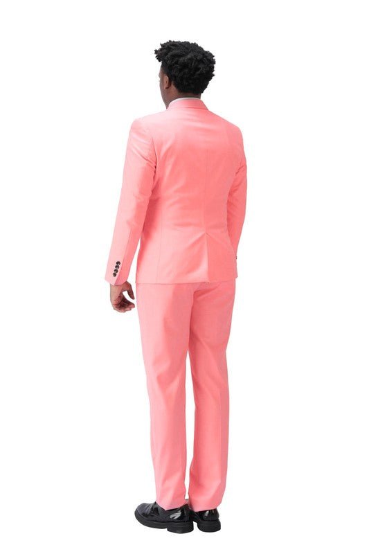 Mens 2 Piece Pink Single Vent 1 Button Suit Set - Blu Lotus Boutique