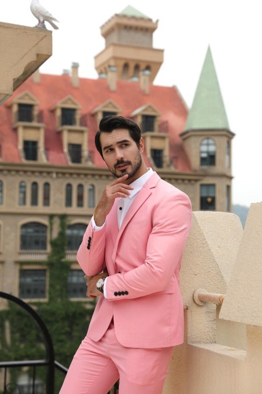 Mens 2 Piece Pink Single Vent 1 Button Suit Set - Blu Lotus Boutique