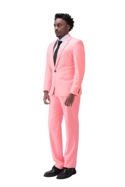Mens 2 Piece Pink Single Vent 1 Button Suit Set - Blu Lotus Boutique