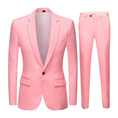 Mens 2 Piece Pink Single Vent 1 Button Suit Set - Blu Lotus Boutique