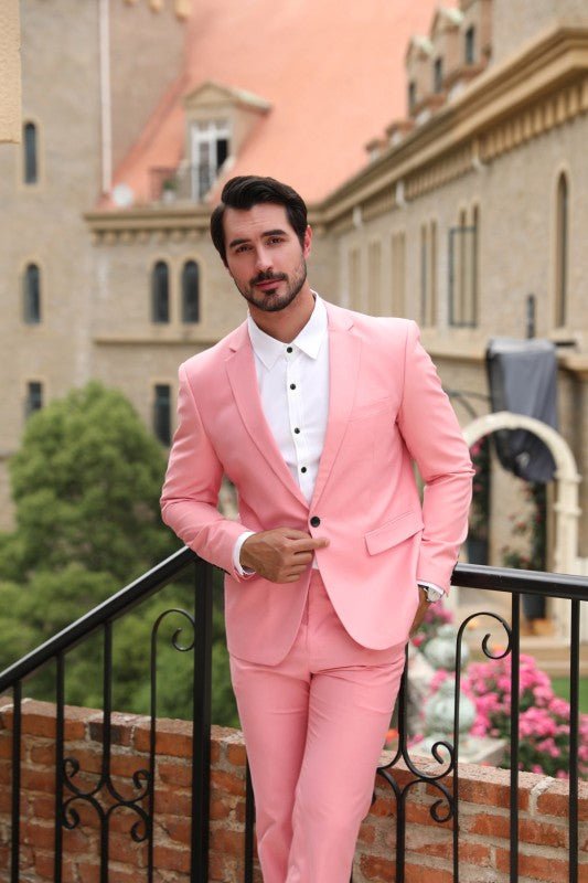 Mens 2 Piece Pink Single Vent 1 Button Suit Set - Blu Lotus Boutique