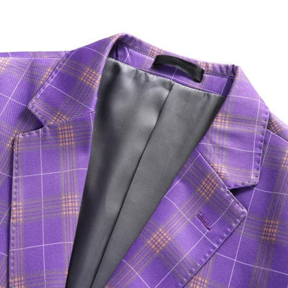 Mens 3 Piece Violet Plaid 2 Button Suit Set - Blu Lotus Boutique