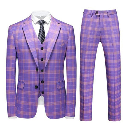 Mens 3 Piece Violet Plaid 2 Button Suit Set - Blu Lotus Boutique