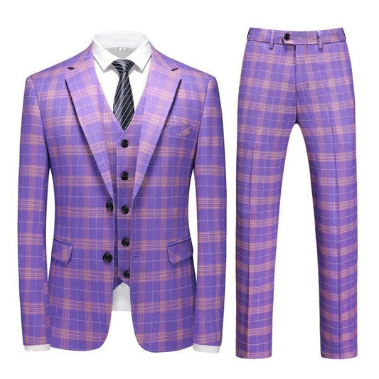 Mens 3 Piece Violet Plaid 2 Button Suit Set - Blu Lotus Boutique
