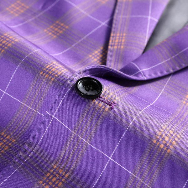 Mens 3 Piece Violet Plaid 2 Button Suit Set - Blu Lotus Boutique