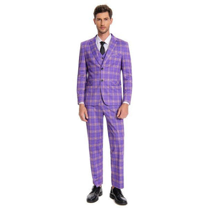 Mens 3 Piece Violet Plaid 2 Button Suit Set - Blu Lotus Boutique