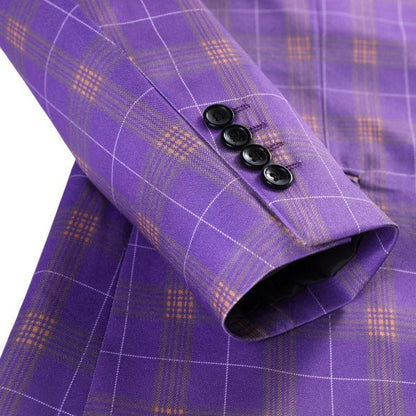 Mens 3 Piece Violet Plaid 2 Button Suit Set - Blu Lotus Boutique