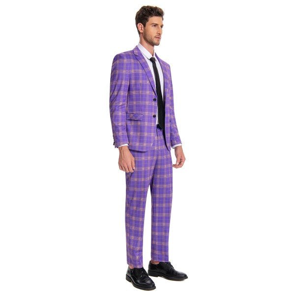 Mens 3 Piece Violet Plaid 2 Button Suit Set - Blu Lotus Boutique