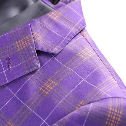 Mens 3 Piece Violet Plaid 2 Button Suit Set - Blu Lotus Boutique