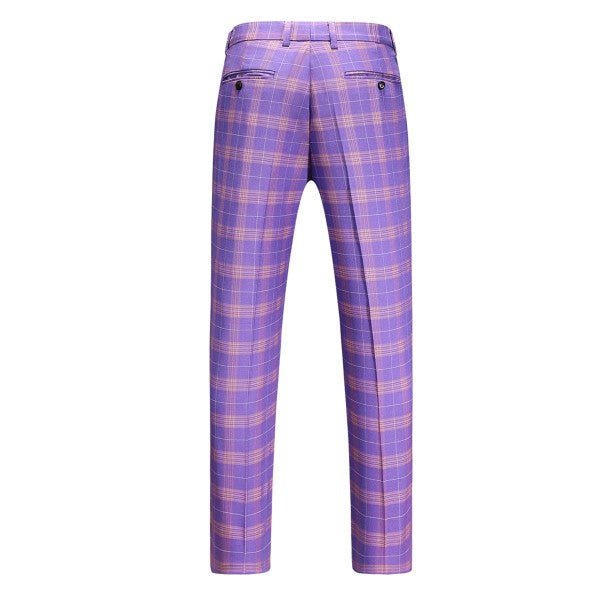 Mens 3 Piece Violet Plaid 2 Button Suit Set - Blu Lotus Boutique