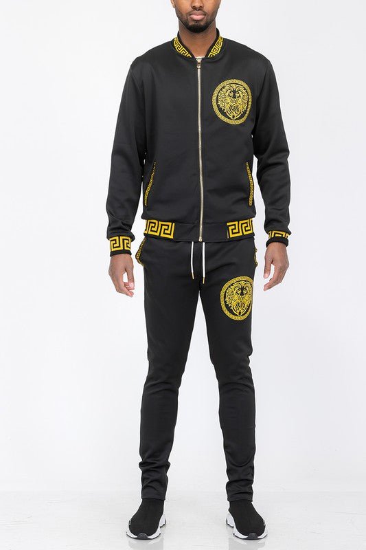 Mens Black and Gold Detail Track Suit - Blu Lotus Boutique