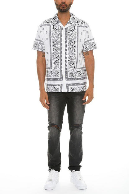 Mens Collared Print Button Down - Blu Lotus Boutique