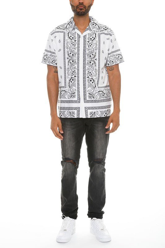 Mens Collared Print Button Down - Blu Lotus Boutique