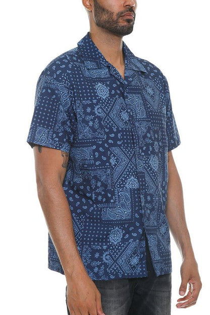 Mens Collared Print Button Down - Blu Lotus Boutique