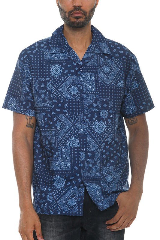 Mens Collared Print Button Down - Blu Lotus Boutique