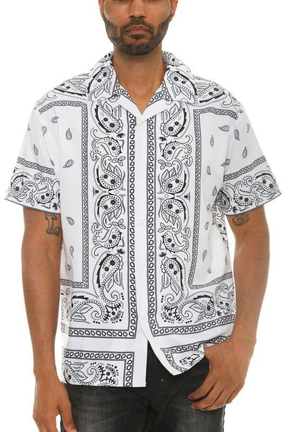 Mens Collared Print Button Down - Blu Lotus Boutique