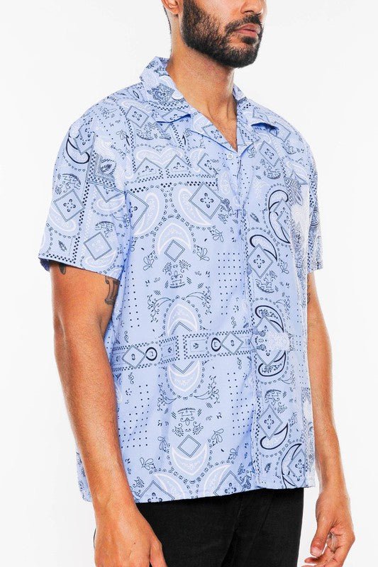 Mens Collared Print Button Down - Blu Lotus Boutique