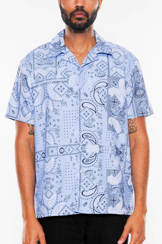 Mens Collared Print Button Down - Blu Lotus Boutique