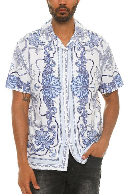 Mens Collared Print Button Down - Blu Lotus Boutique