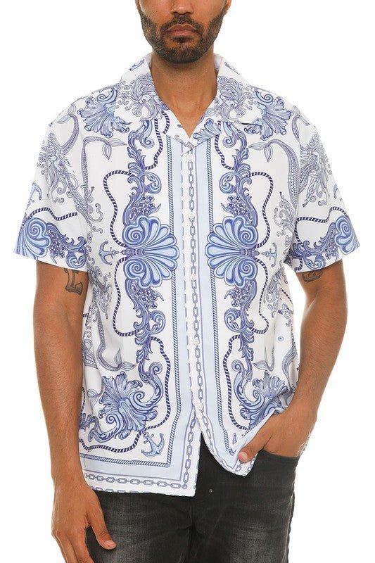 Mens Collared Print Button Down - Blu Lotus Boutique