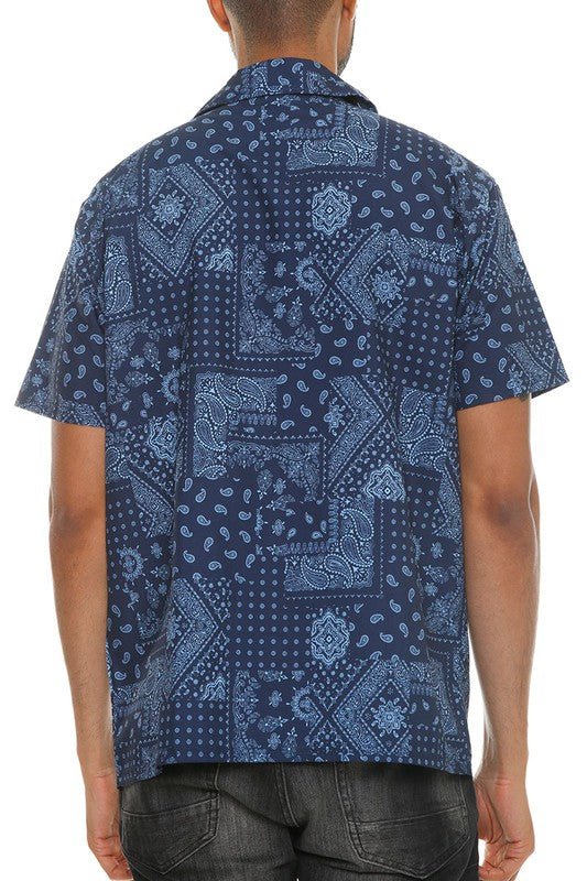 Mens Collared Print Button Down - Blu Lotus Boutique