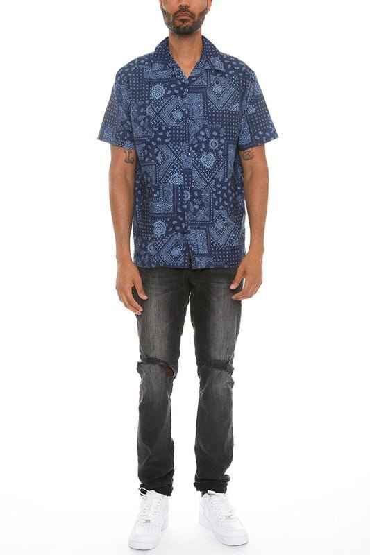 Mens Collared Print Button Down - Blu Lotus Boutique