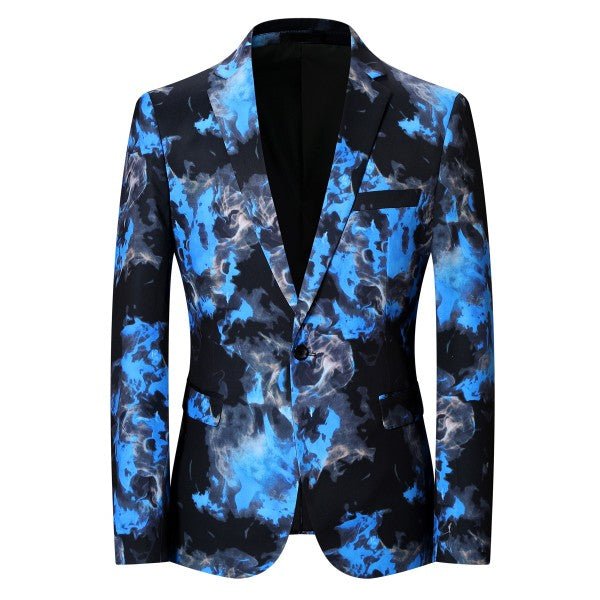 Mens Flame Pattern 1 Button Blazer Jacket - Blu Lotus Boutique