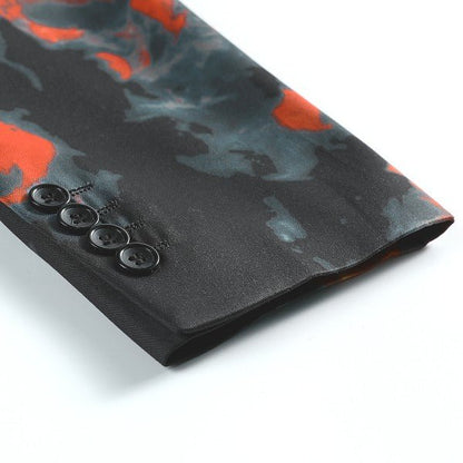 Mens Flame Pattern 1 Button Blazer Jacket - Blu Lotus Boutique