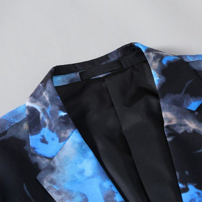 Mens Flame Pattern 1 Button Blazer Jacket - Blu Lotus Boutique