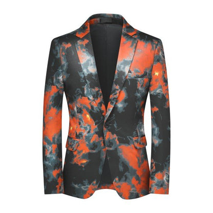 Mens Flame Pattern 1 Button Blazer Jacket - Blu Lotus Boutique