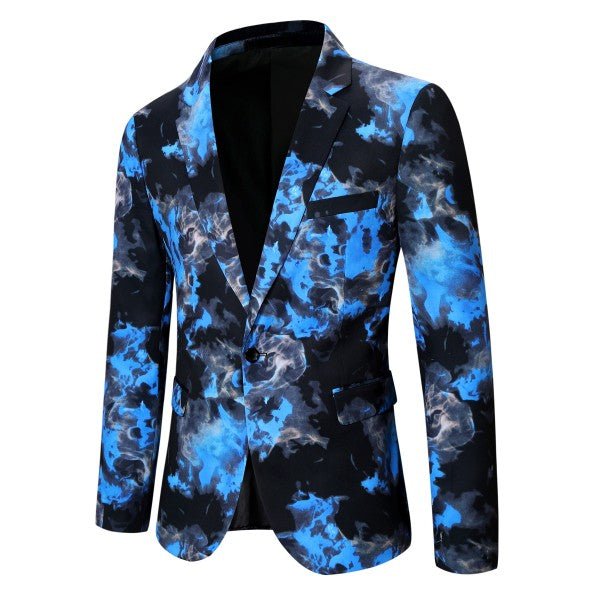 Mens Flame Pattern 1 Button Blazer Jacket - Blu Lotus Boutique