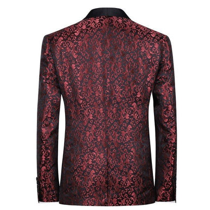 Mens Floral Embroidered 1 Button Tuxedo Jacket - Blu Lotus Boutique
