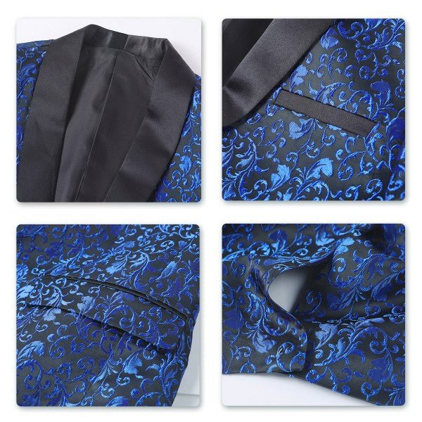 Mens Floral Embroidered 1 Button Tuxedo Jacket - Blu Lotus Boutique