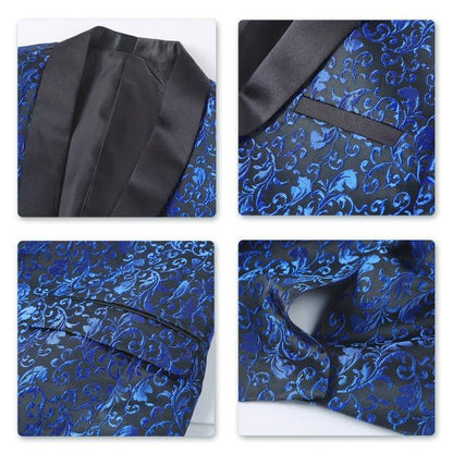 Mens Floral Embroidered 1 Button Tuxedo Jacket - Blu Lotus Boutique