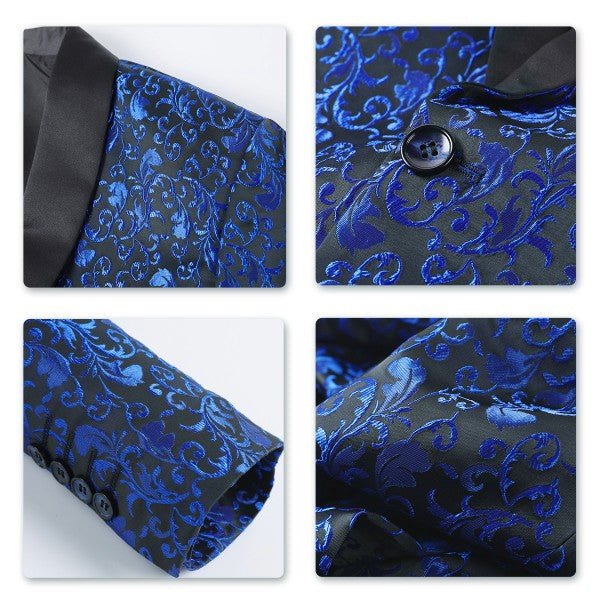 Mens Floral Embroidered 1 Button Tuxedo Jacket - Blu Lotus Boutique