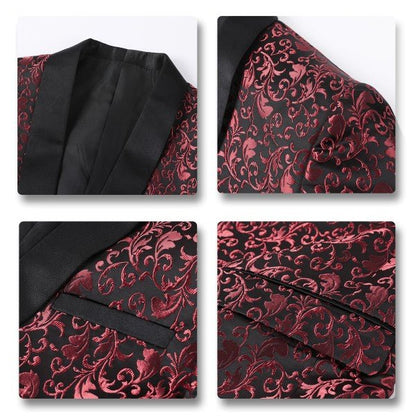 Mens Floral Embroidered 1 Button Tuxedo Jacket - Blu Lotus Boutique