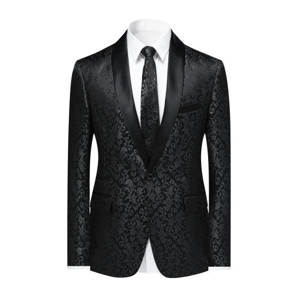 Mens Floral Embroidered 1 Button Tuxedo Jacket - Blu Lotus Boutique