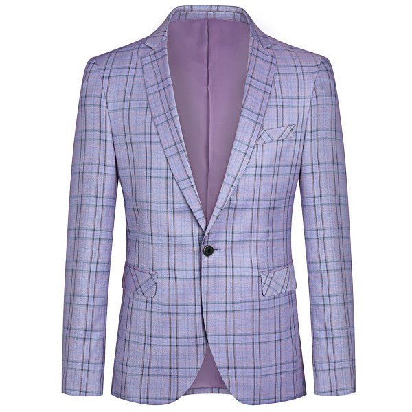 Mens Plaid 1 Button Blazer Jacket Style A - Blu Lotus Boutique