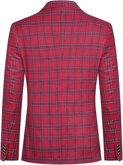 Mens Plaid 1 Button Blazer Jacket Style B - Blu Lotus Boutique