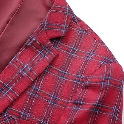 Mens Plaid 1 Button Blazer Jacket Style B - Blu Lotus Boutique