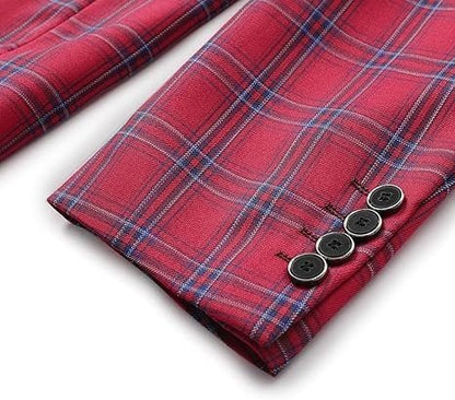 Mens Plaid 1 Button Blazer Jacket Style B - Blu Lotus Boutique