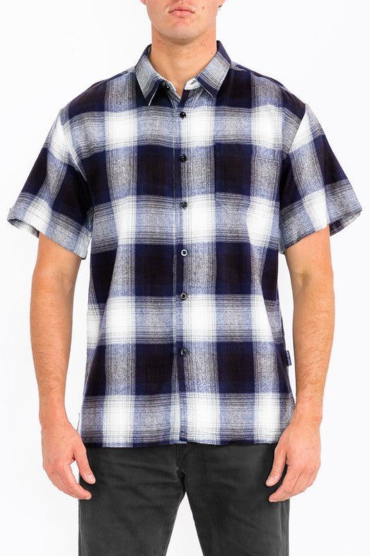 Mens Plaid Short Sleeve Flannel - Blu Lotus Boutique