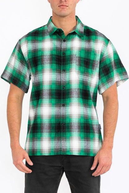 Mens Plaid Short Sleeve Flannel - Blu Lotus Boutique