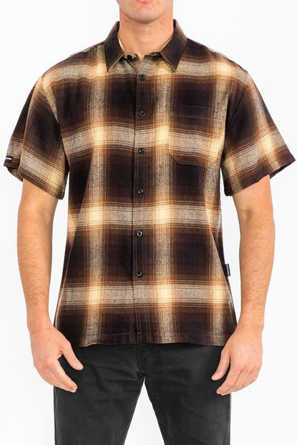 Mens Plaid Short Sleeve Flannel - Blu Lotus Boutique