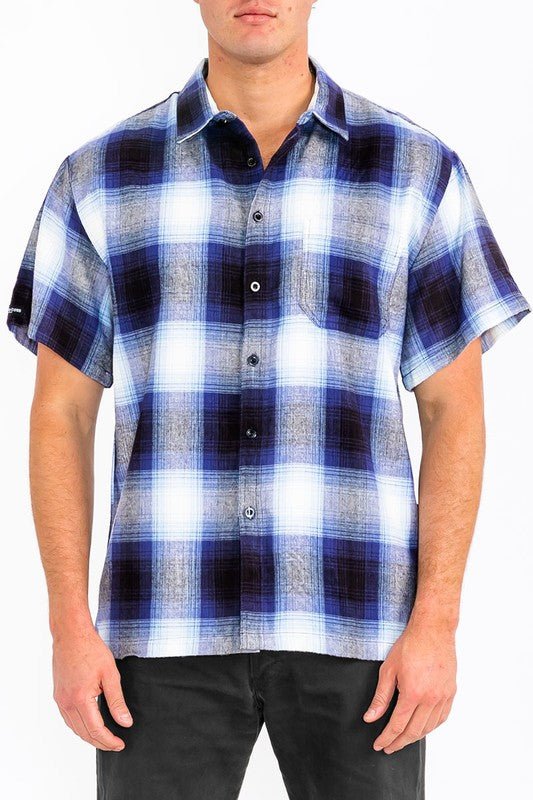 Mens Plaid Short Sleeve Flannel - Blu Lotus Boutique