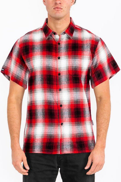 Mens Plaid Short Sleeve Flannel - Blu Lotus Boutique