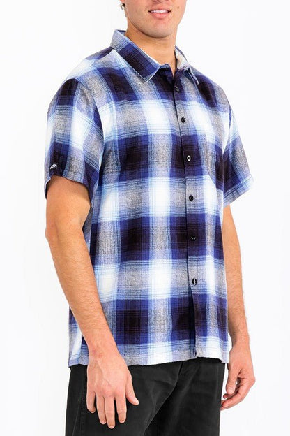 Mens Plaid Short Sleeve Flannel - Blu Lotus Boutique