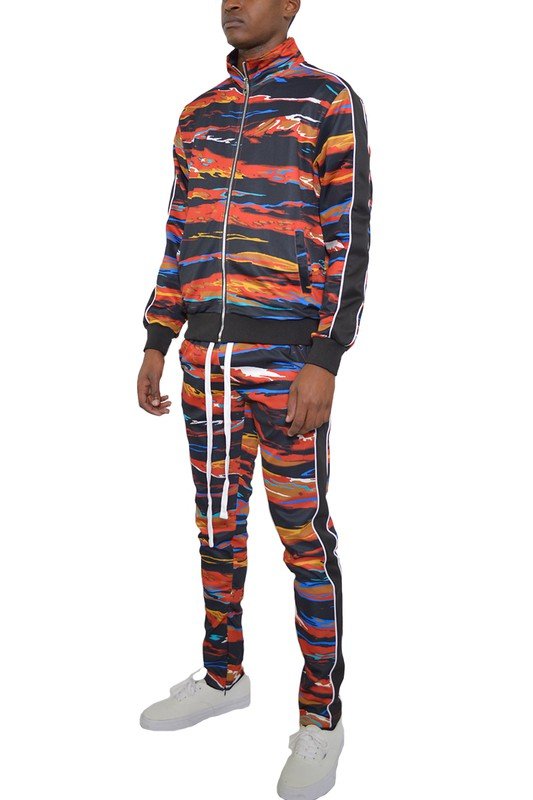 MENS PRINT FULL ZIP TRACK SUIT SET - Blu Lotus Boutique