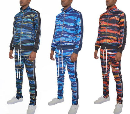 MENS PRINT FULL ZIP TRACK SUIT SET - Blu Lotus Boutique