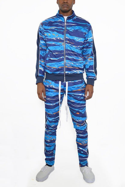 MENS PRINT FULL ZIP TRACK SUIT SET - Blu Lotus Boutique